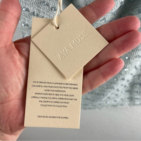 Aya Muse Dosa Sky Melt Knit Beaded Halter Mini Dress Large Blue Cocktail Party - Picture 8 of 8